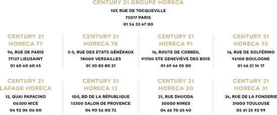 AGENCES CENTURY 21 GROUPE HORECA