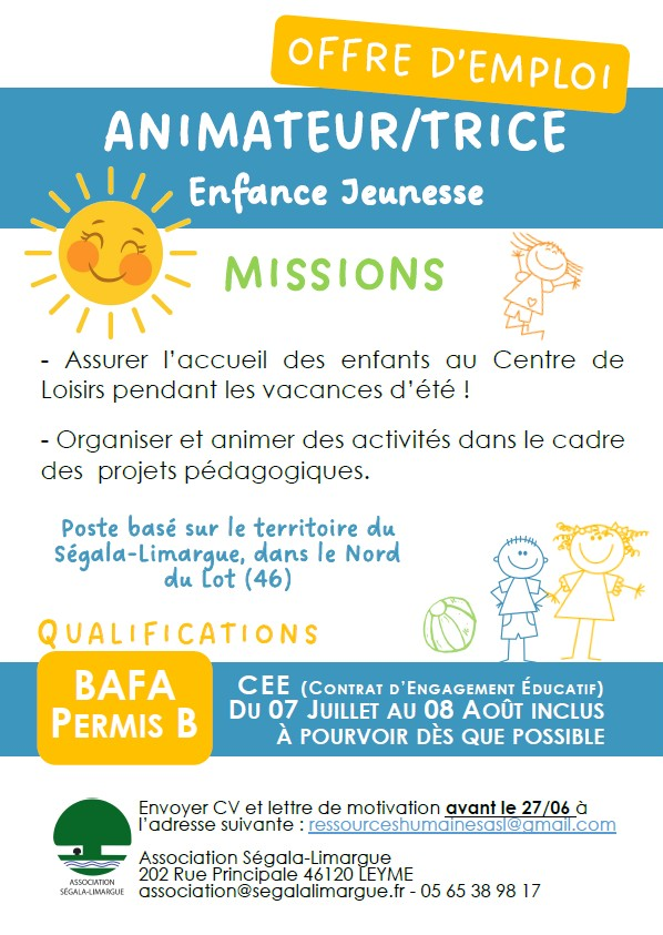 Offre d'emploi animateur/trice Vacances d'été