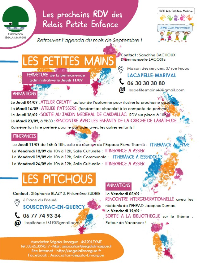 Relais Petite Enfance : agenda du mois de septembre