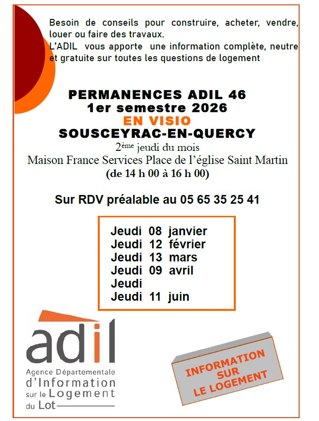 Permanences de l'ADIL 46 à Sousceyrac-en-Quercy