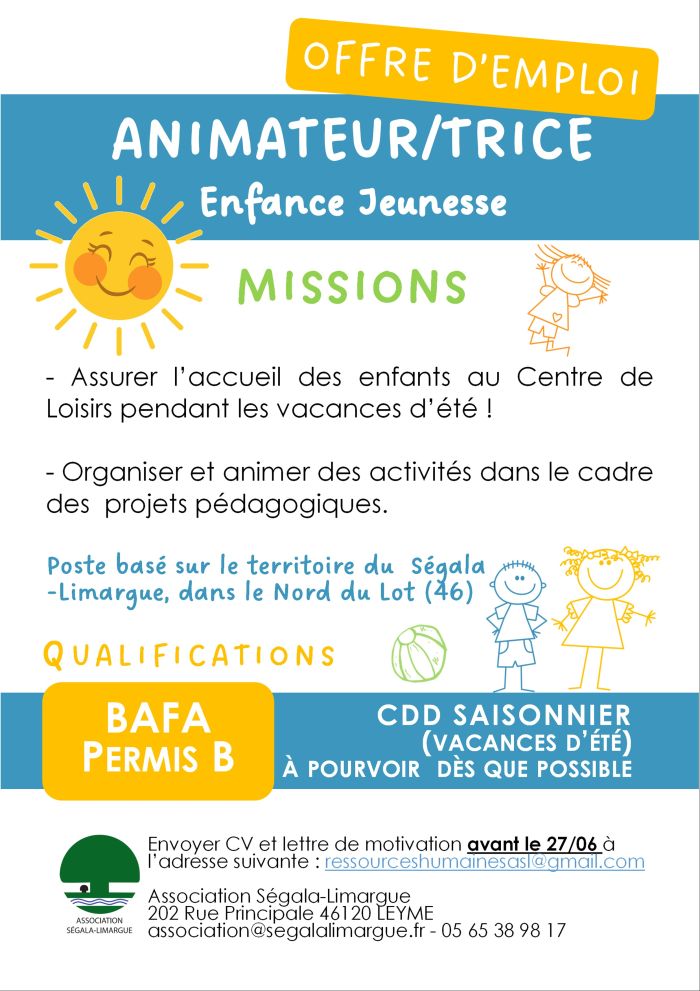 Offre d'emploi centre de loisirs