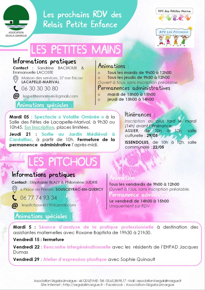 Rdv du mois de Mai aux Relais Petite Enfance