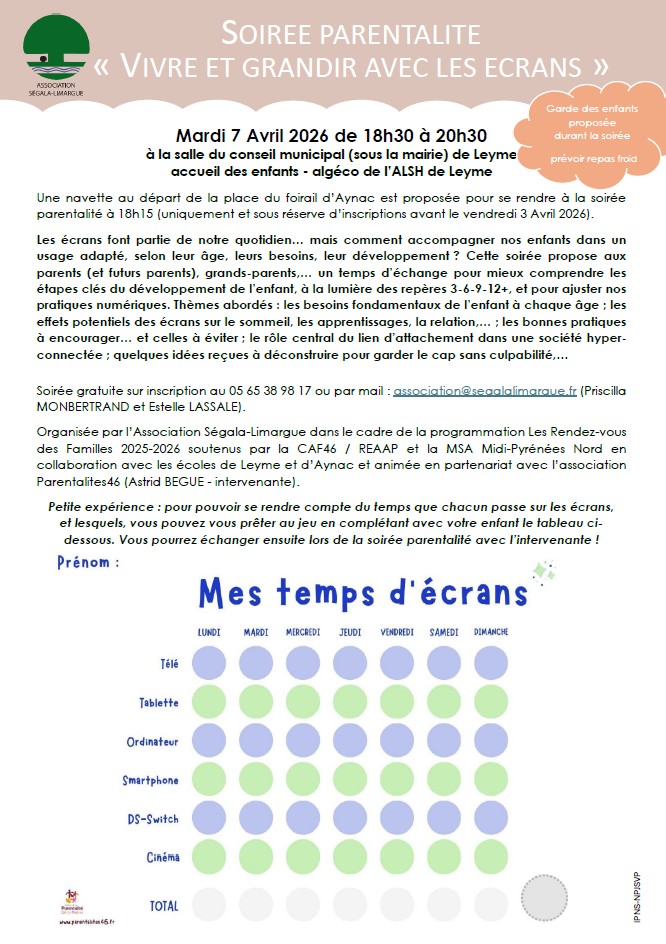 Soirée parentalité à Leyme le 07/04