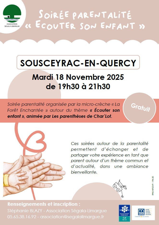 Soirée parentalité "écouter son enfant" le 18/11 à Sousceyrac-en-Quercy