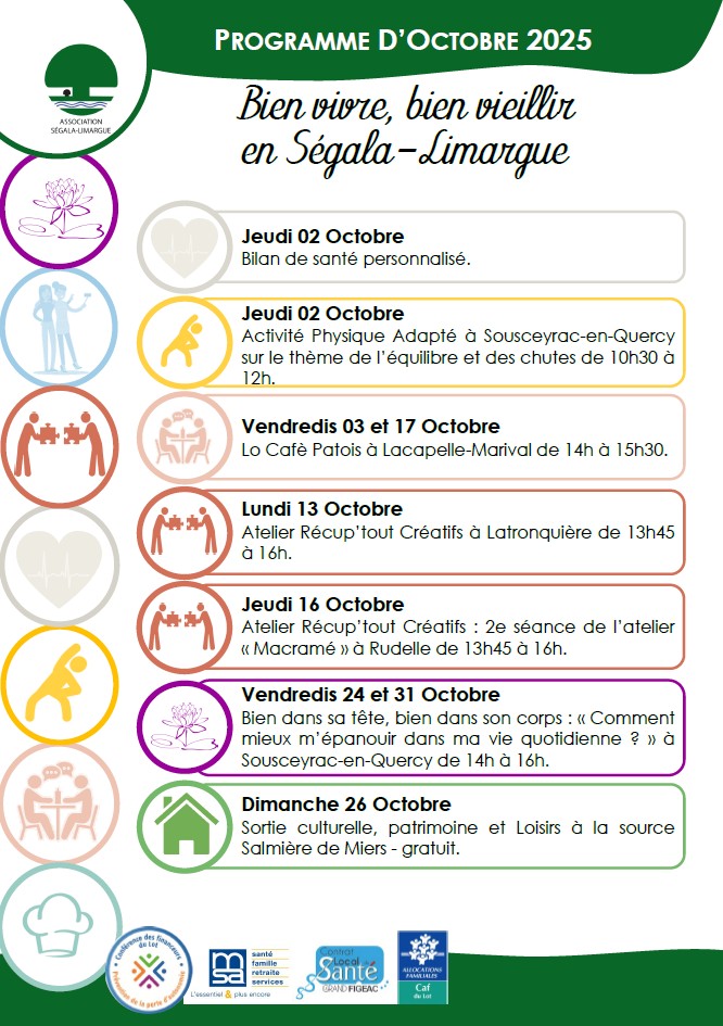 Bien vivre, bien vieillir en Ségala-Limargue, programme d'Octobre