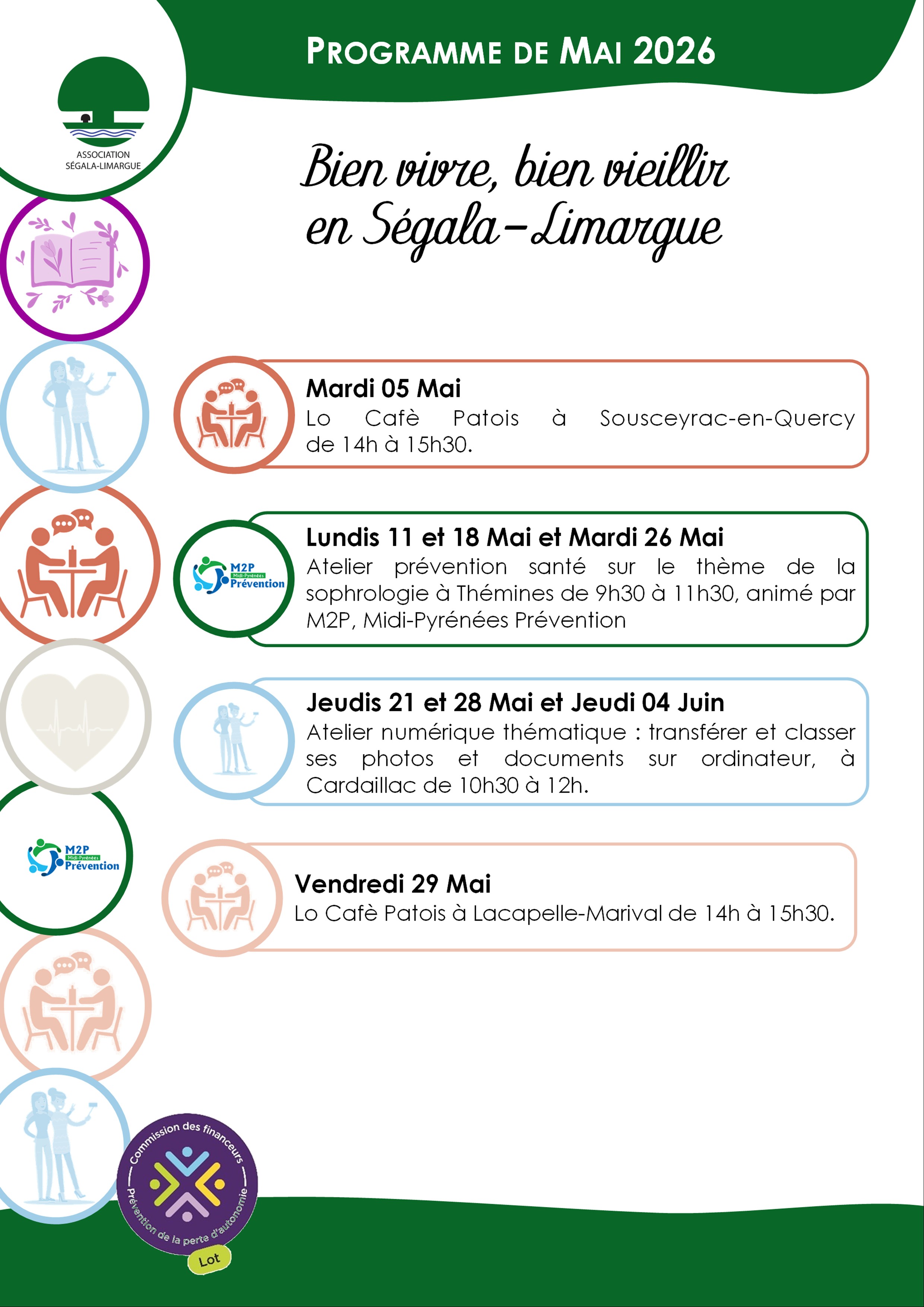 Calendrier du mois de Mai des actions Bien vivre, bien viellir en Ségala-Limargue
