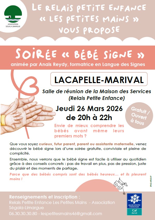 Soirée "bébé signe" avec Anaïs Reydy le 26/03 à Lacapelle-Marival