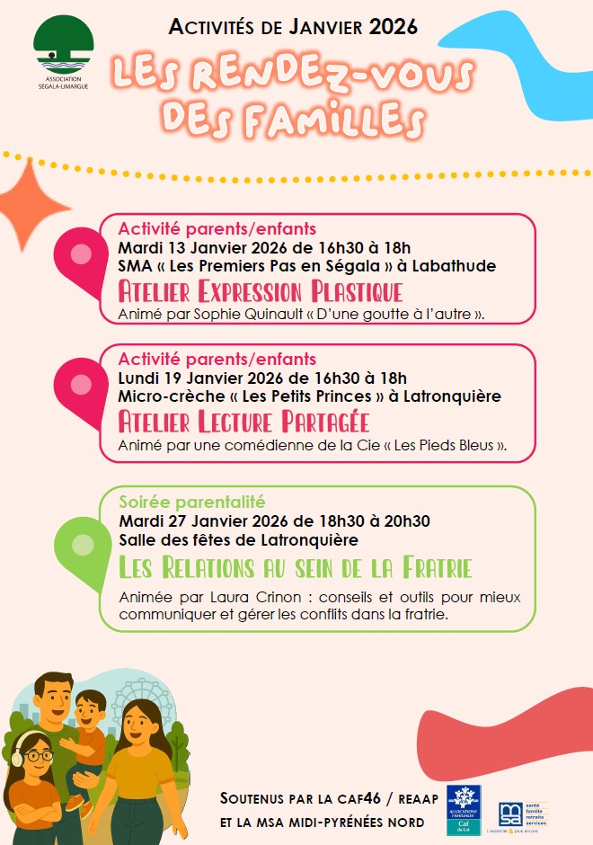 Les rendez-vous des familles du Mois de Janvier