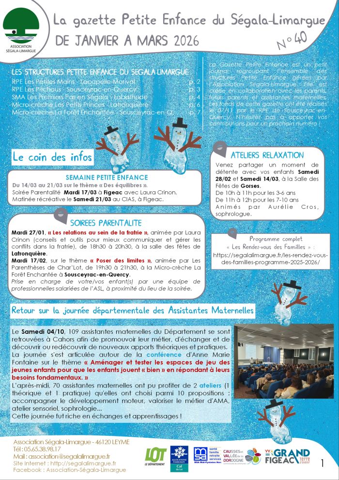Gazette Petite Enfance n°40, Janvier, Février et Mars 2026